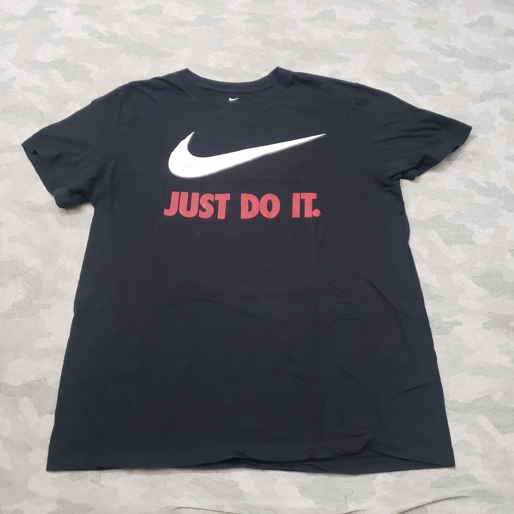 Nike Just Do It T-Shirt Mens Large Black Swoosh Graphic Tee Short Sleeve